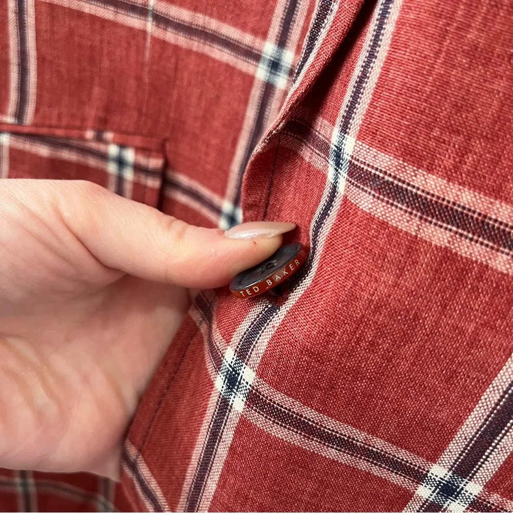 Ted Baker Endurance Linen Windowpane Check Plaid Linen Blazer Red Size 40R - Picture 7 of 13